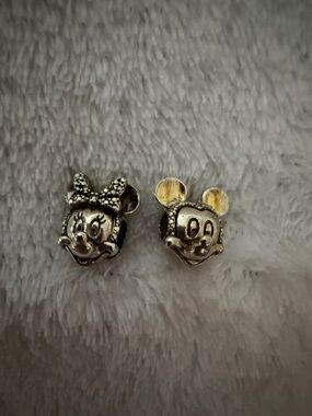 Disney Silver-Tone Mickey & Minnie Face Charm Set with Gold Accents